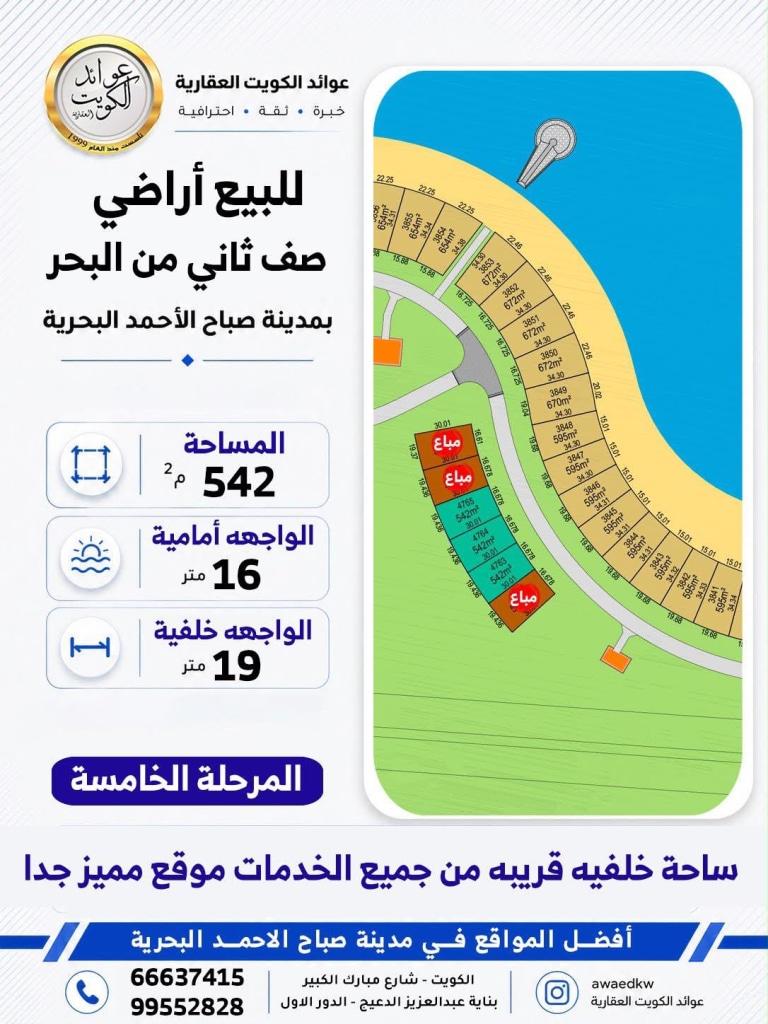 أرض  للبيع في صباح الأحمد البحرية - الخيران